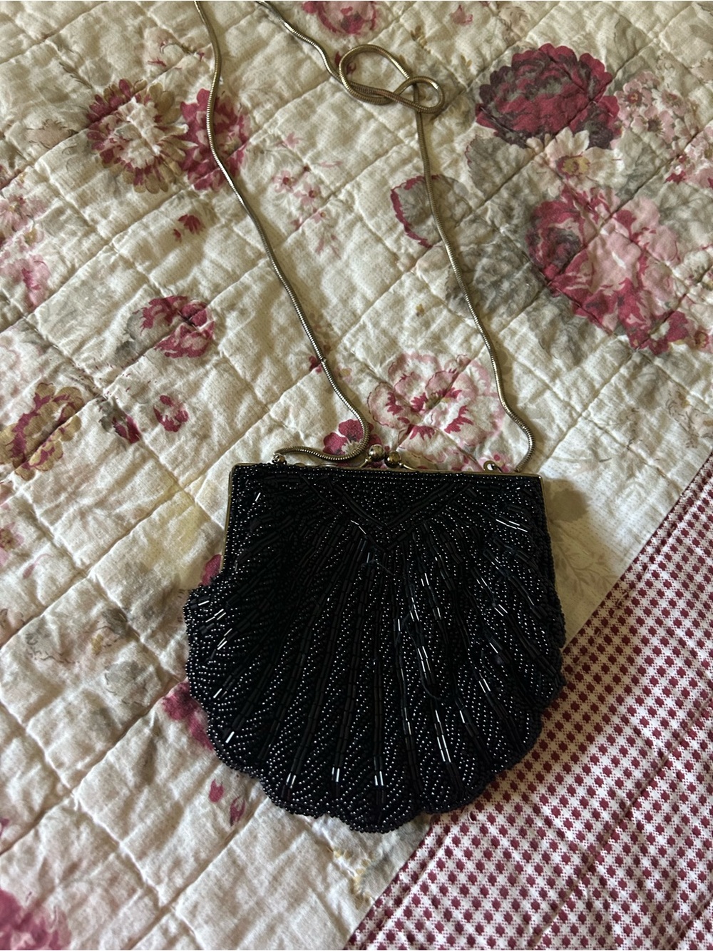 Vintage Black Beaded Evening Crossbody Bag